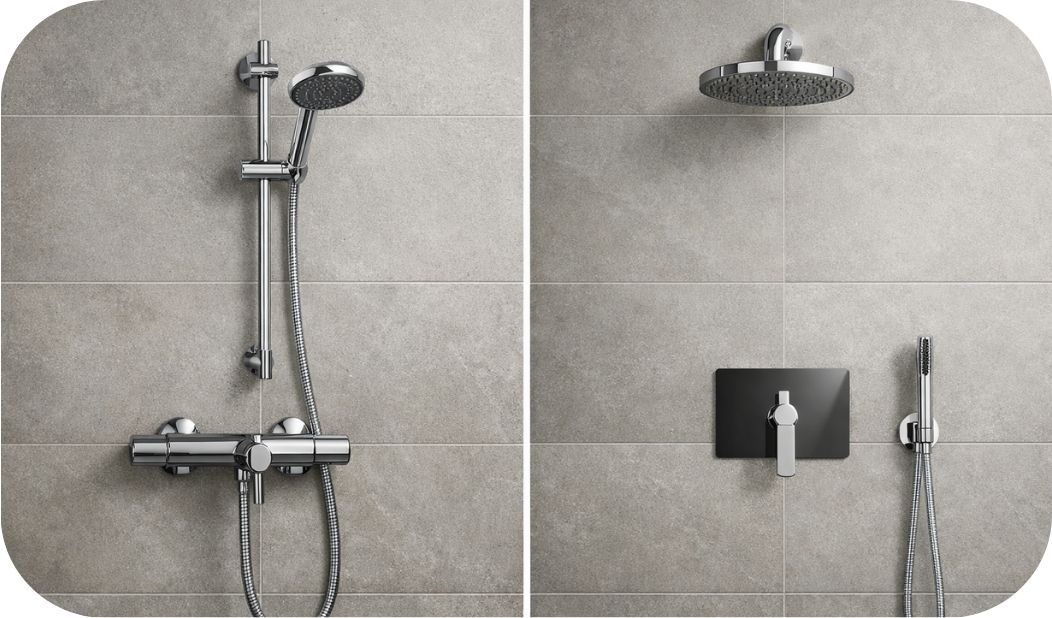 Zidna i ugradna baterija za tuš kabinu – vizuelno poređenje sistema montaže