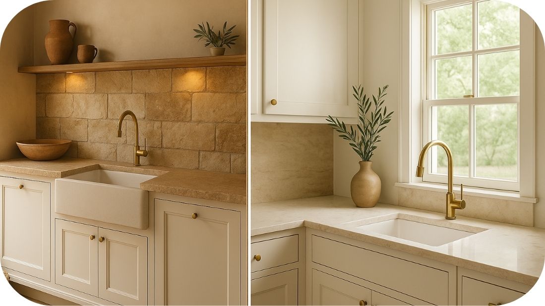 Bela kuhinja sa kamenim detaljima