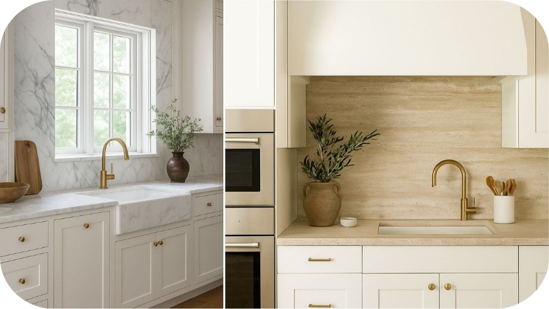 Bele kuhinje sa kamenim tonovima