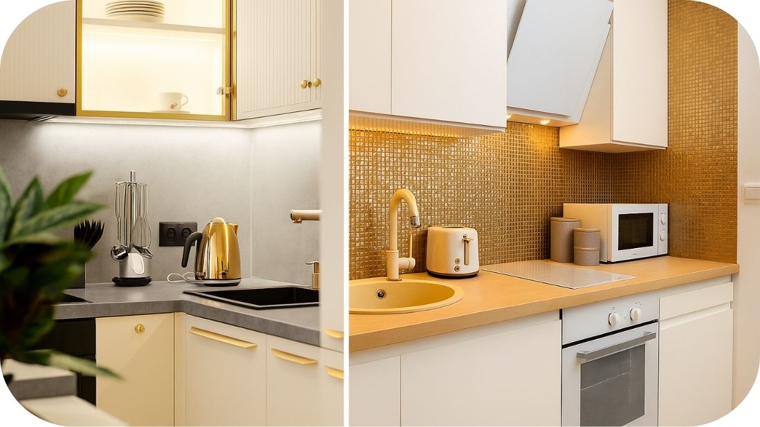 Zlatni akcenti u belim kuhinjama – toplina i sjaj u savršenom skladu