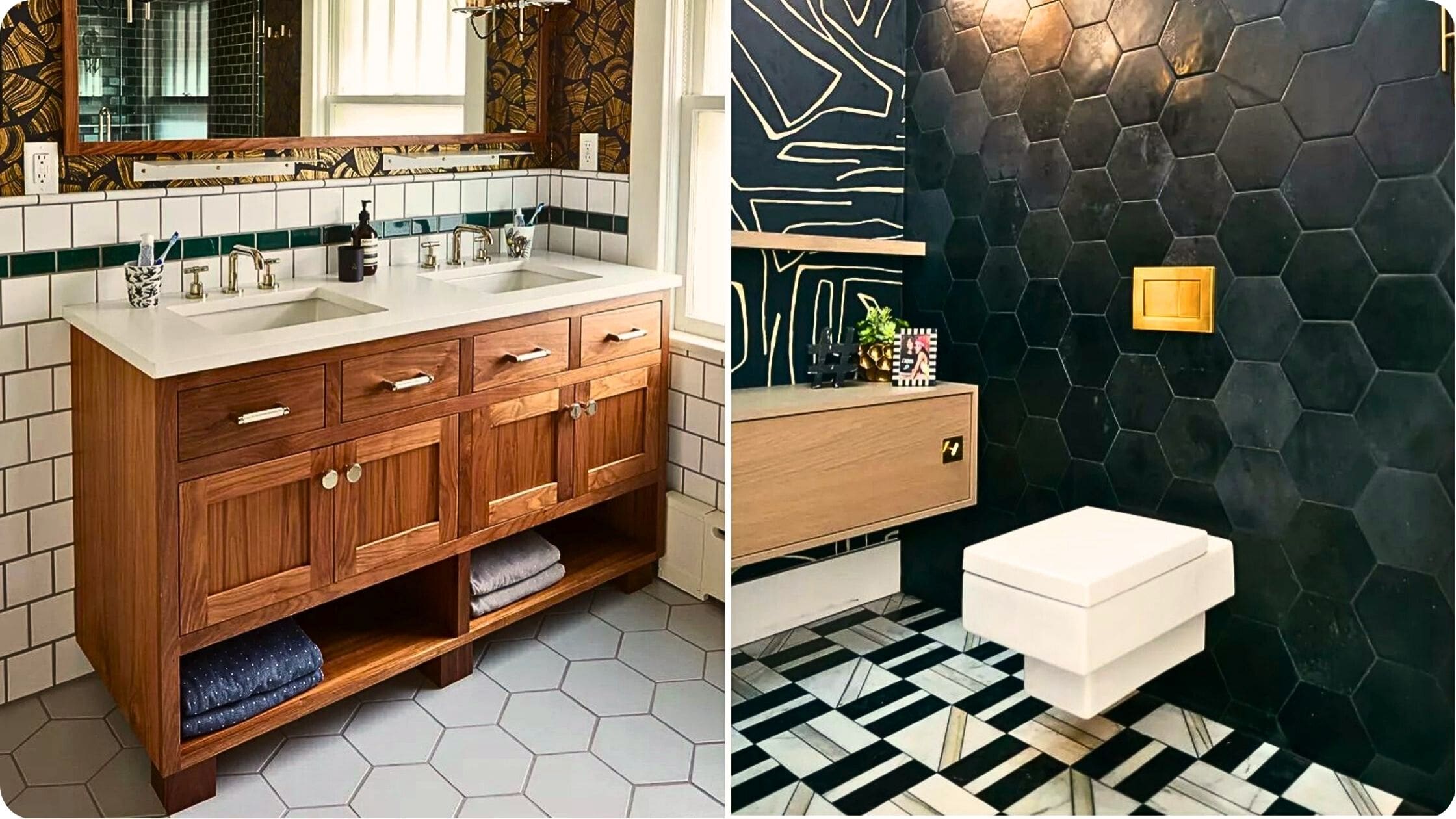 Heksagon pločice na podu i zidu kao izbor tokom renoviranja kupatila