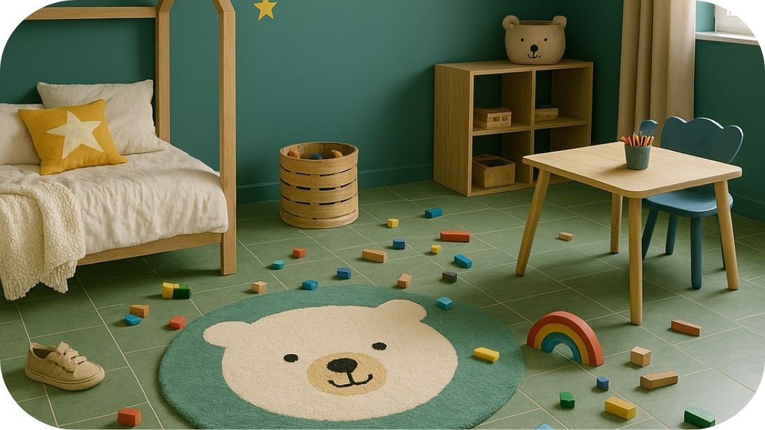 Dečija soba sa granitnim pločicama i podnim grejanjem – spremna za igru