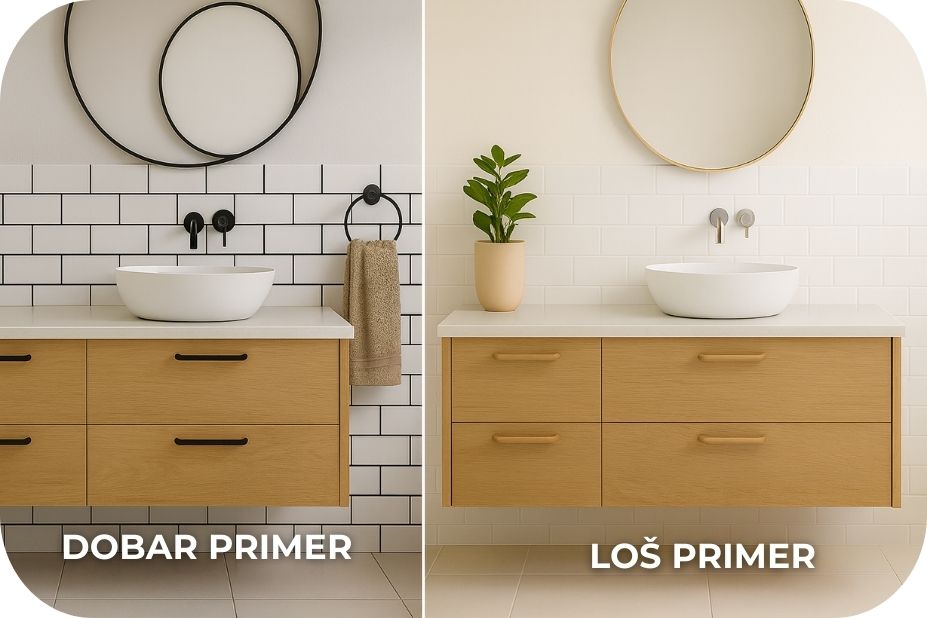 Uporedni primer izbora boje fuge u kupatilu