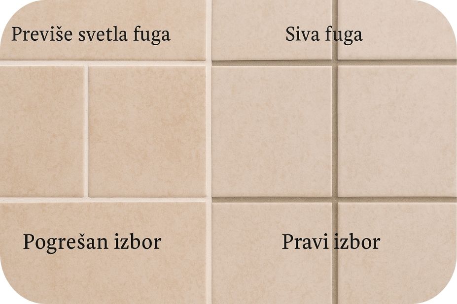 Primer dobrog i lošeg izbora fugne uz pločice