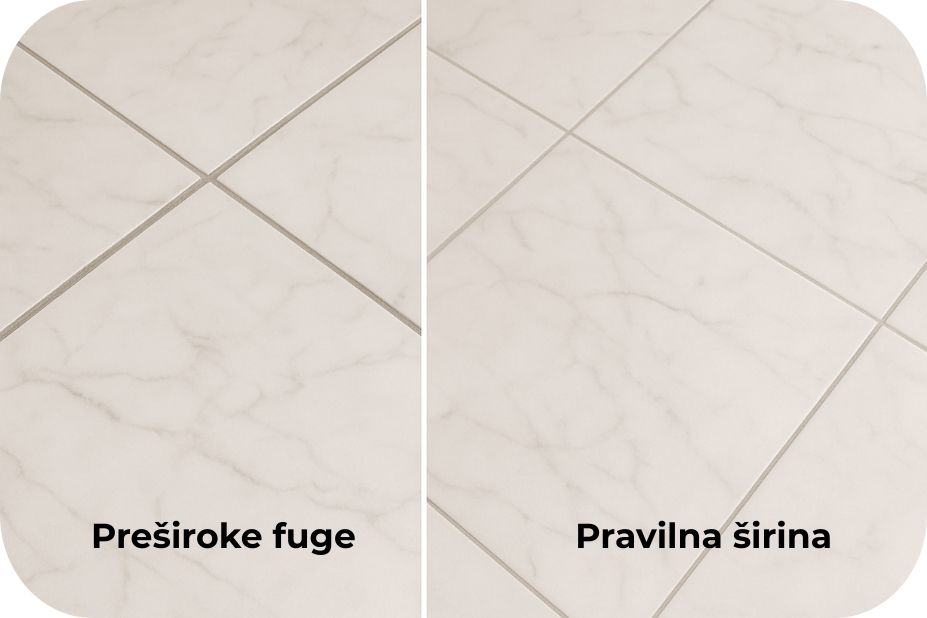 Primer dobre i loše širine fugne kod velikih pločica