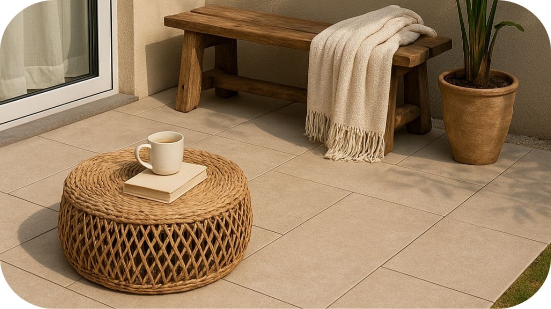 Boho terasa sa granitnim pločicama 2cm i prirodnim detaljima