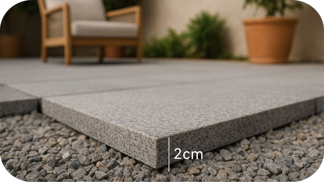Granitna pločica 2cm postavljena na šljunku – detalj profila