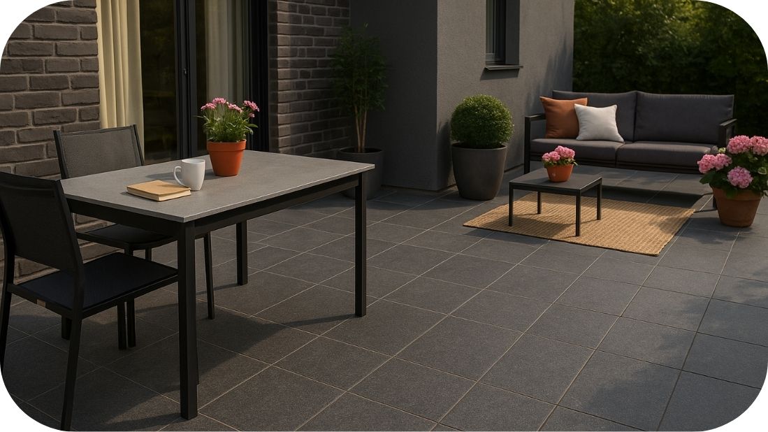 Moderna terasa sa granitnim pločicama 2cm i dekorativnim detaljima