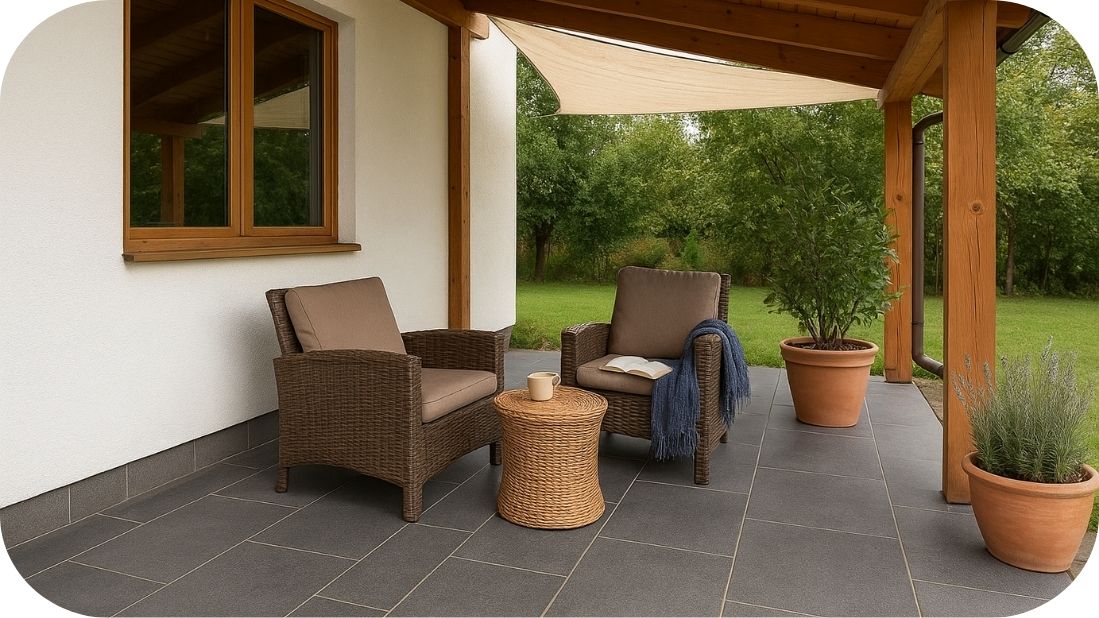 Veranda sa granitnim pločicama 2cm i prirodnim detaljima