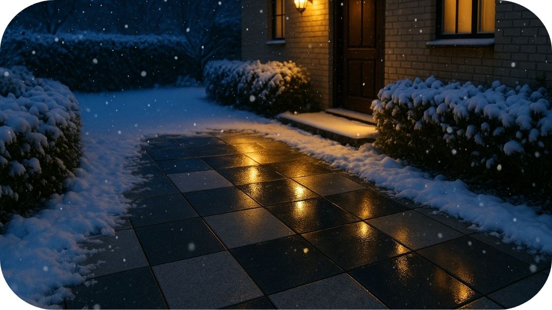 Granitne pločice 2cm na osvetljenom zimskom prilazu ka kući