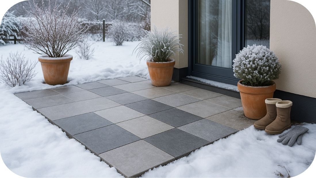 Otvorena terasa sa granitnim pločicama 2cm pod snegom