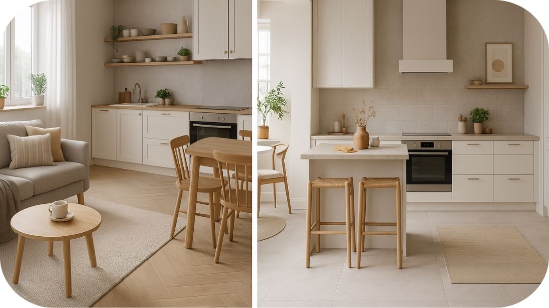 Integrisane bele kuhinje sa dnevnim prostorom