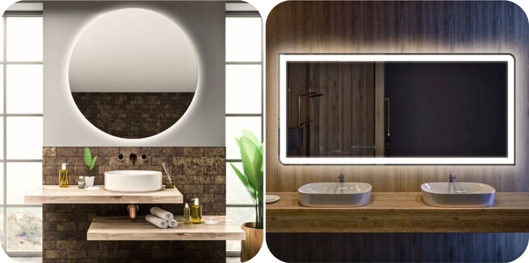 Integrisano LED ogledalo u kupatilu sa ravnomernim osvetljenjem – kružni i pravougaoni model sa difuznim svetlom