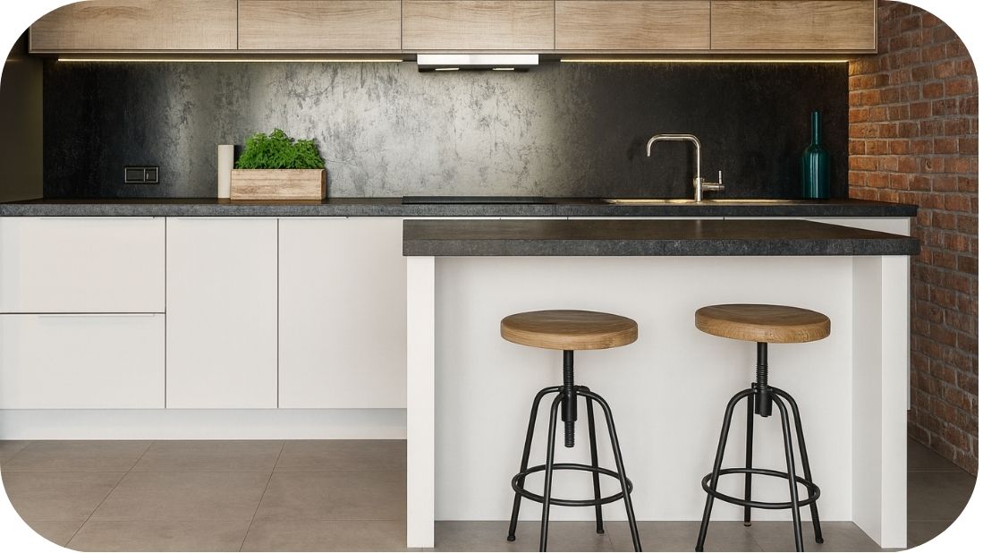 Kombinacija materijala u modernoj kuhinji