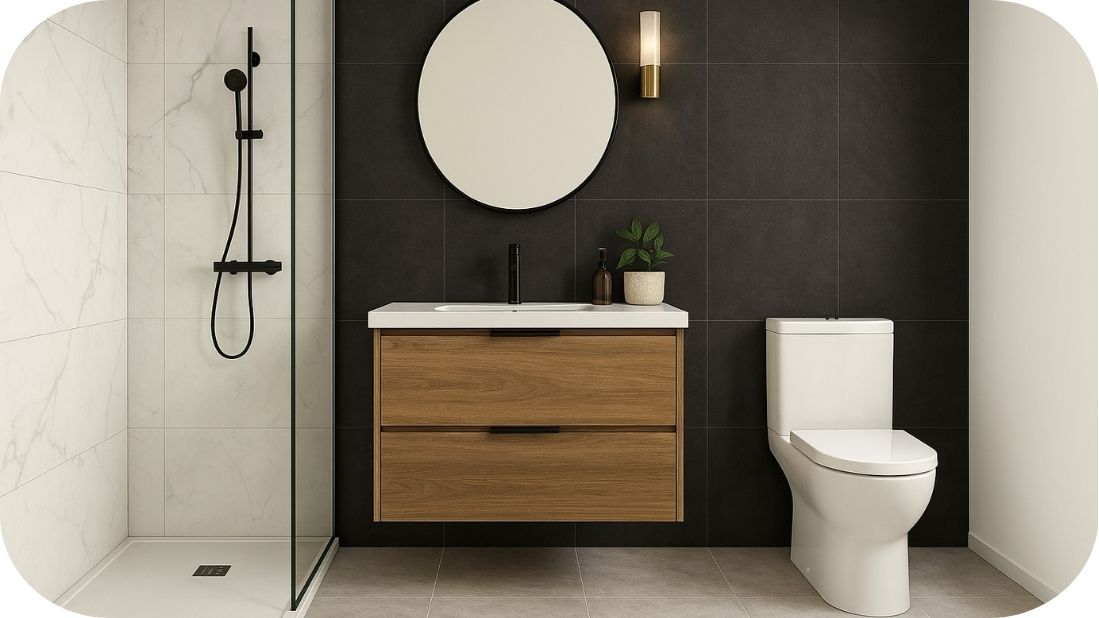 Kontrast zidnih i podnih pločica u kupatilu