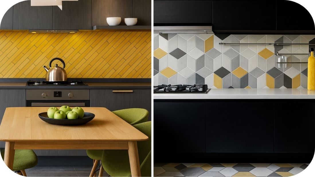 Geometrijske pločice u kuhinji – igra oblika i boja