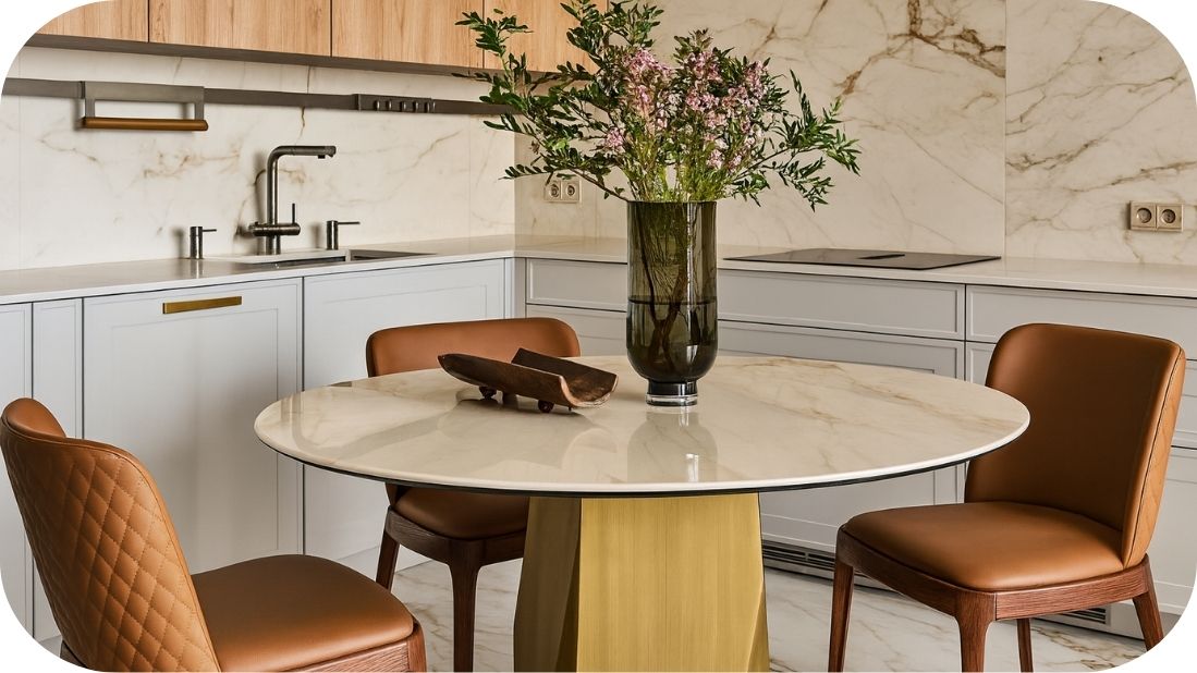 Kombinacija mermera i drveta u savremenoj kuhinji