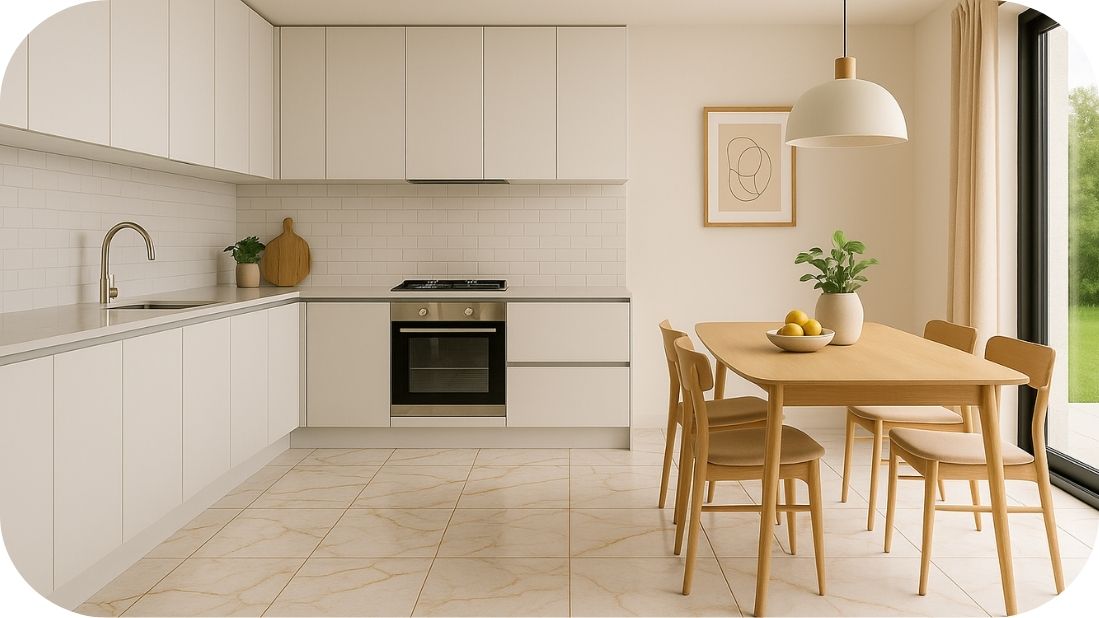 Kuhinja sa mermernim pločicama i zlatnim fugama