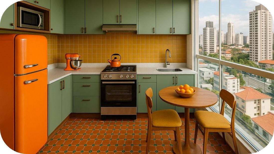 Retro-moderna kuhinja na terasi sa pogledom na grad