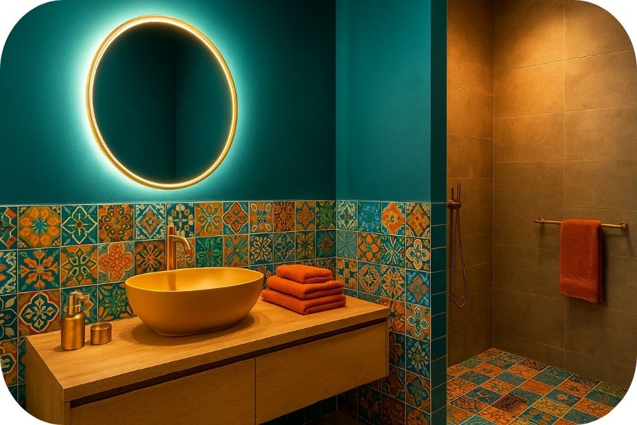 Kupatilo modernih tonova sa bogatim detaljima