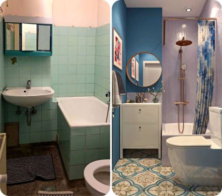 Malo kupatilo pre i posle renoviranja sa hrabrim bojama