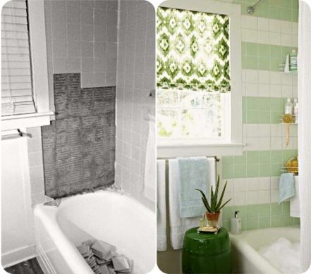 Kupatilo pre i posle parcijalnog renoviranja sa zamenom pločica na jednom zidu