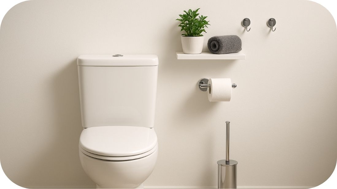 WC zona sa hrom galanterijom, policom iznad vodokotlića i organizovanim elementima