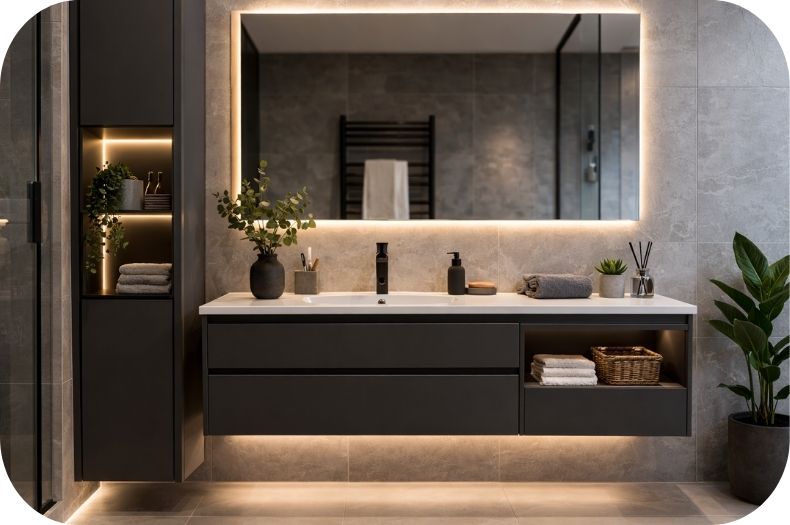 Kupatilski nameštaj sa ormarićem i fiokama u modernom kupatilu