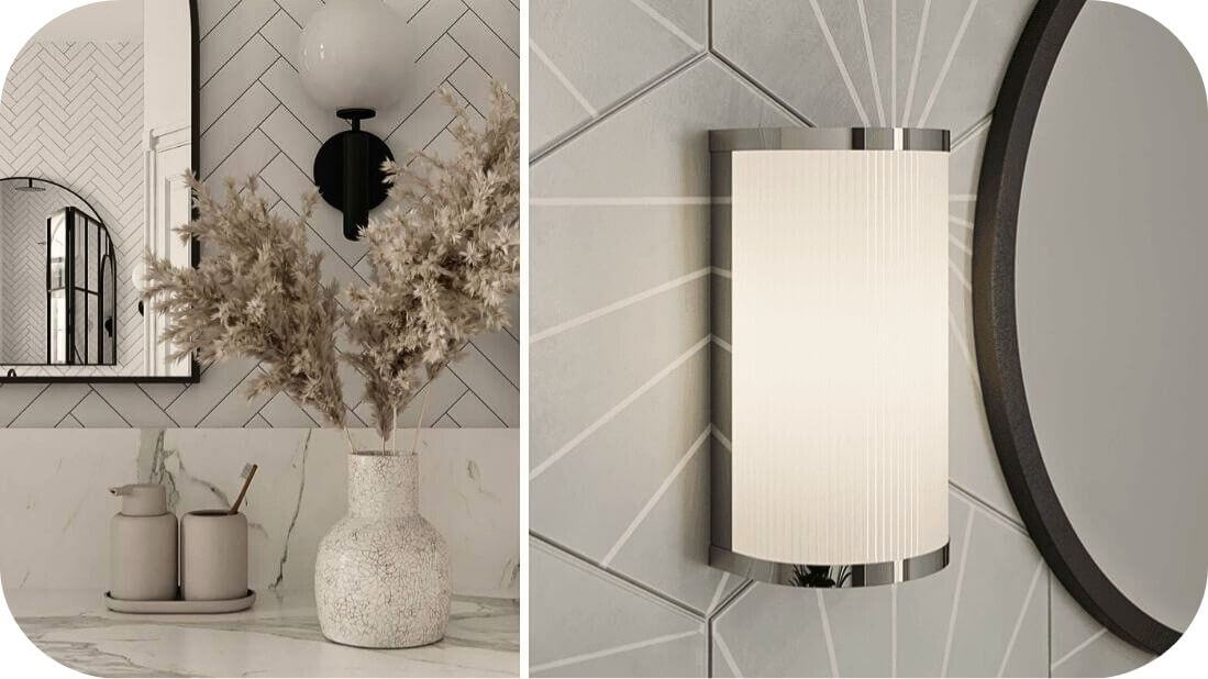 Kupatilo sa toplim osvetljenjem i prirodnim teksturama