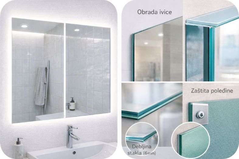 Kvalitet ogledala za kupatilo – ravna refleksija, precizna obrada ivica i zaštita poleđine
