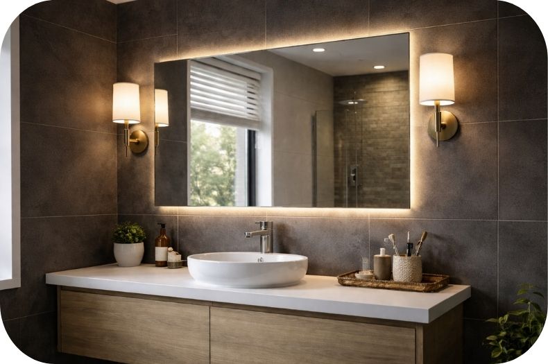 LED ogledalo i zidne lampe kao dodatni izvori osvetljenja u kupatilu