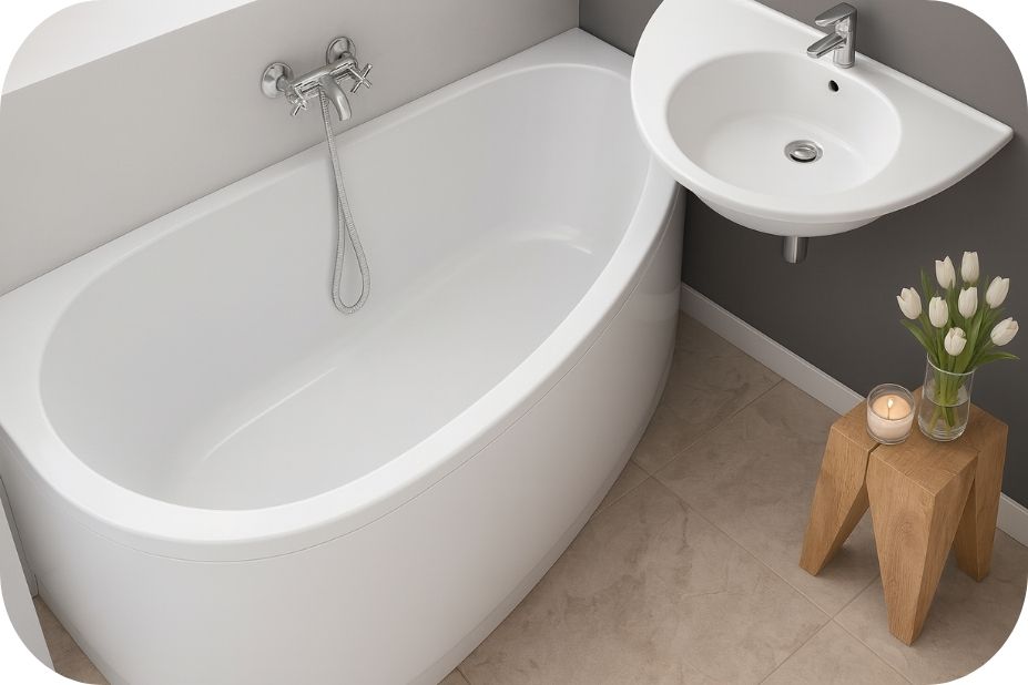 Kompaktna kada sa konzolnim lavaboom u malom kupatilu