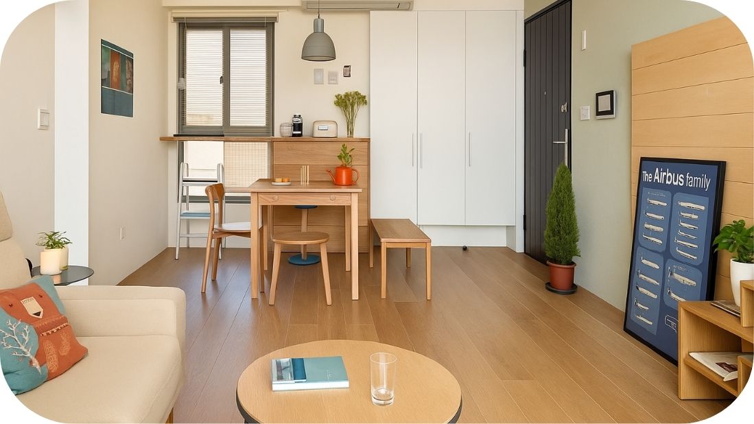 Granitne pločice u dezenu drveta u maloj trpezariji