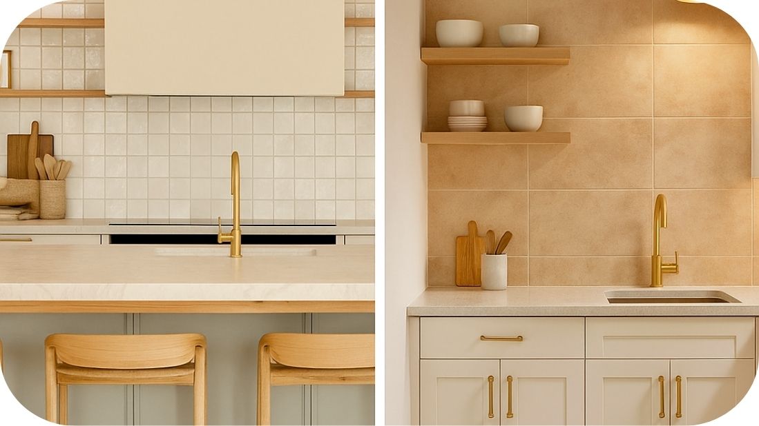 Male bele kuhinje sa pločicama do plafona