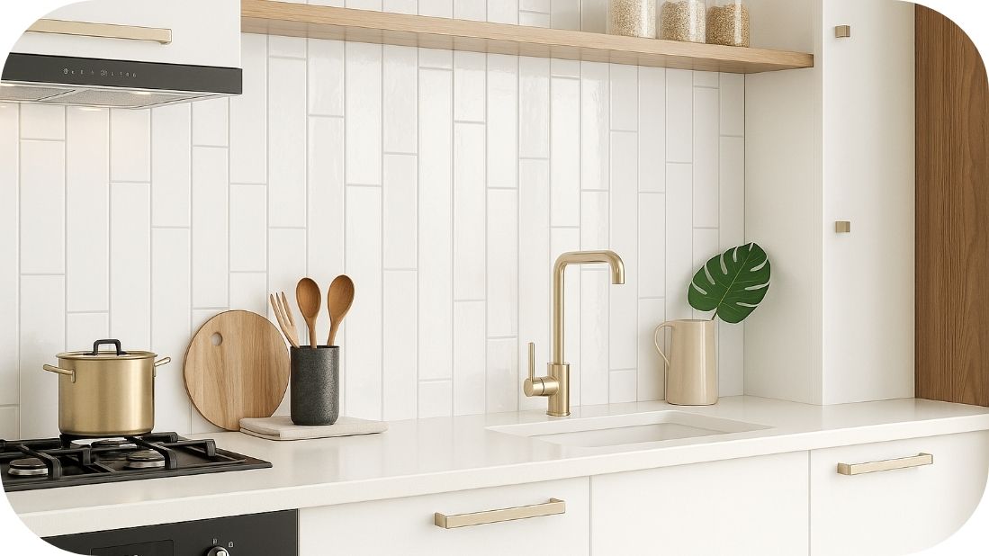 Male kuhinjske pločice u beloj kuhinji