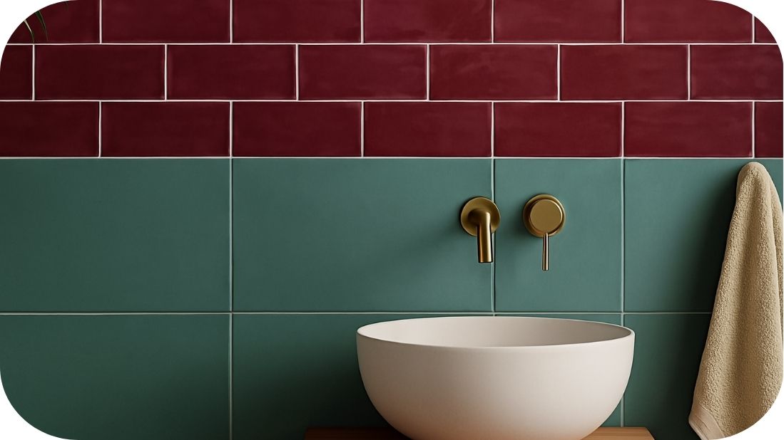 Kombinacija manjih i većih zidnih pločica za kupatilo