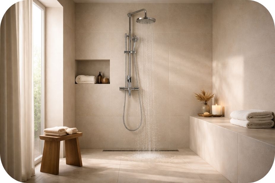 Moderni tuš sistem u savremenom kupatilu