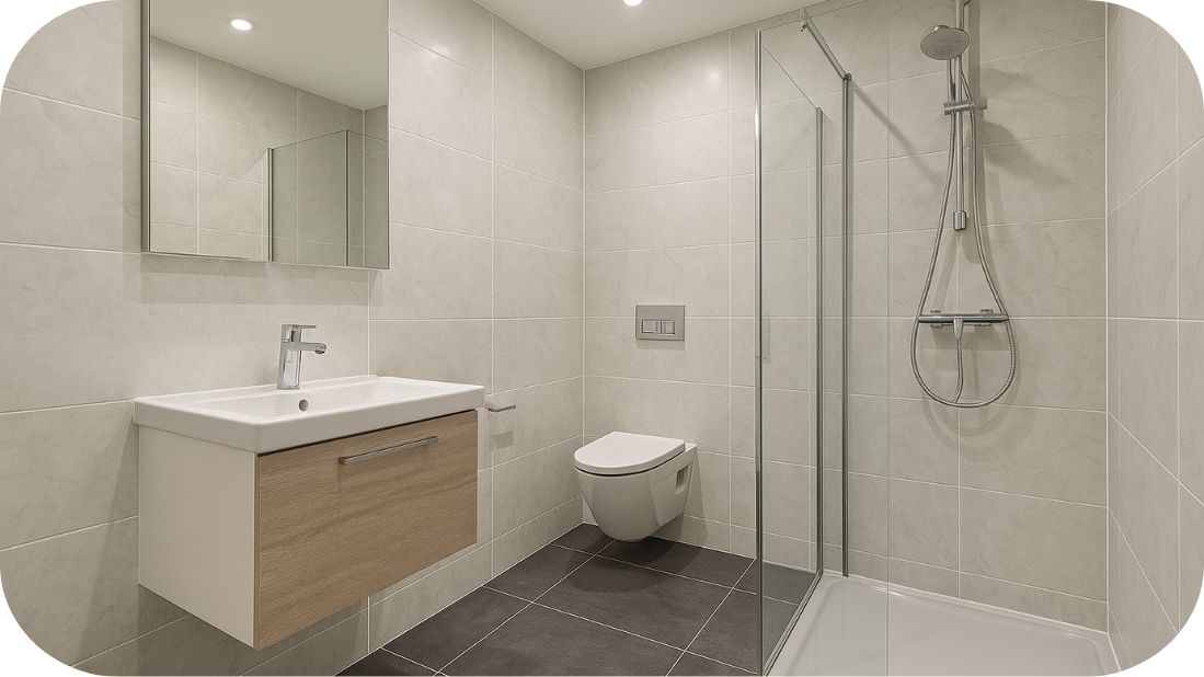 Moderno opremljeno kupatilo sa novim sanitarijama