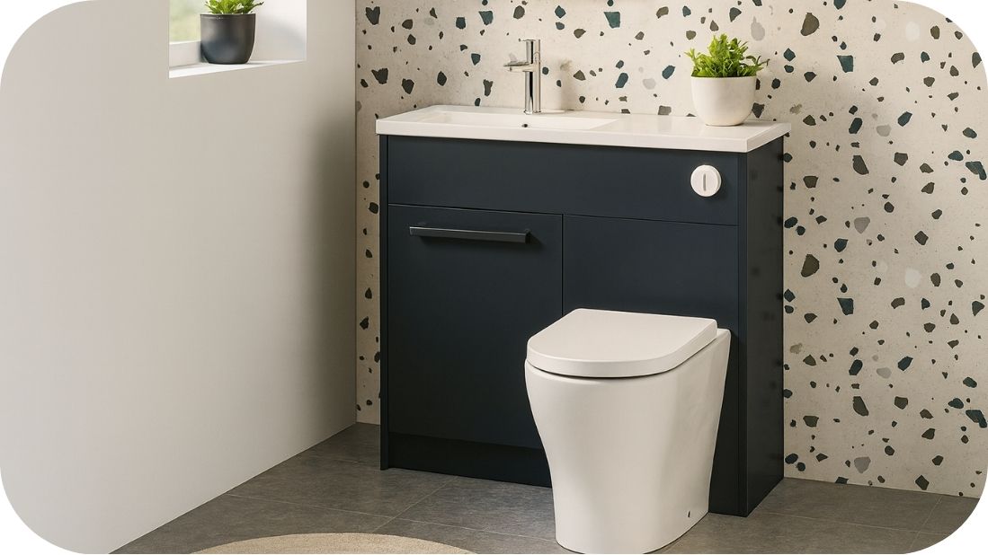 Monoblok WC u modernom kupatilu sa teraco pločicama