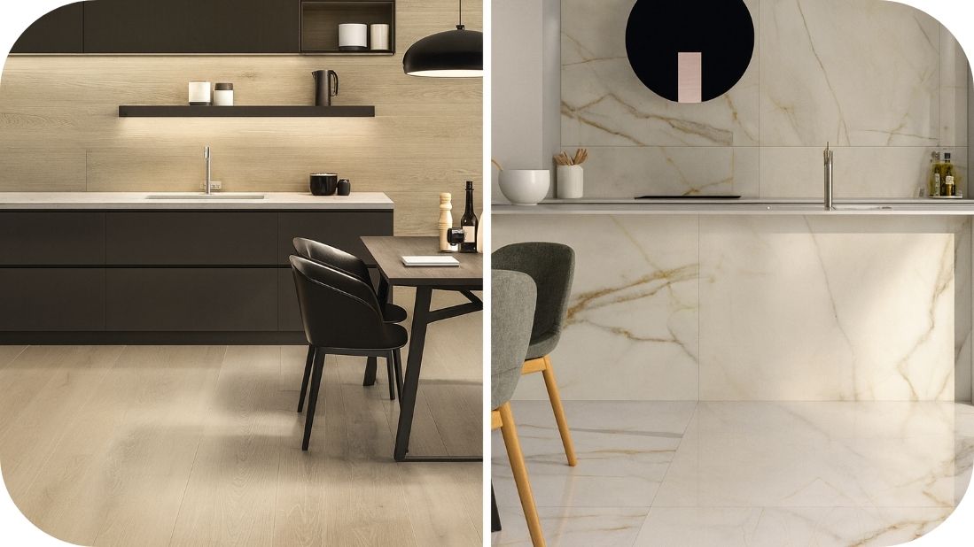 Monohromne kuhinje – toplina drveta i elegancija mermera