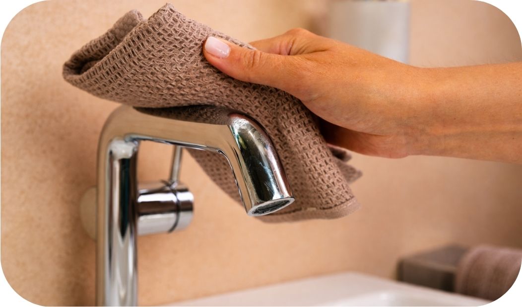 Održavanje hromirane baterije za lavabo – brisanje mekom krpom radi očuvanja završne obrade