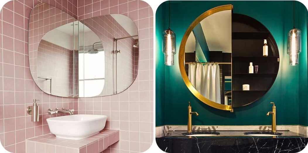 Ogledalo za kupatilo bez rama i ogledalo sa zlatnim ramom – poređenje uticaja na stil i vizuelni fokus