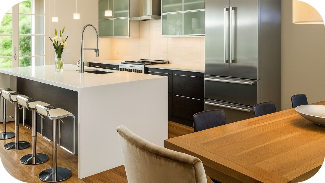 Otvorena kuhinja i trpezarija modernog dizajna