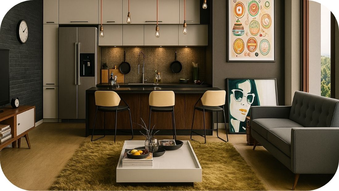 Otvorena kuhinja u industrijskom stilu – topli tonovi i moderni detalji