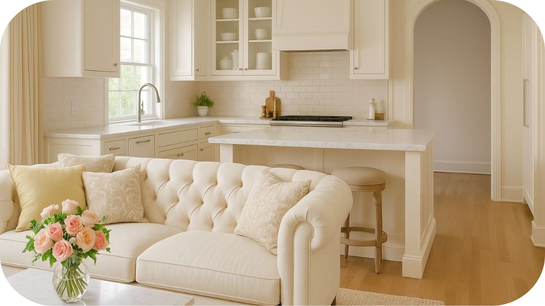 Klasična otvorena kuhinja sa toplim akcentima