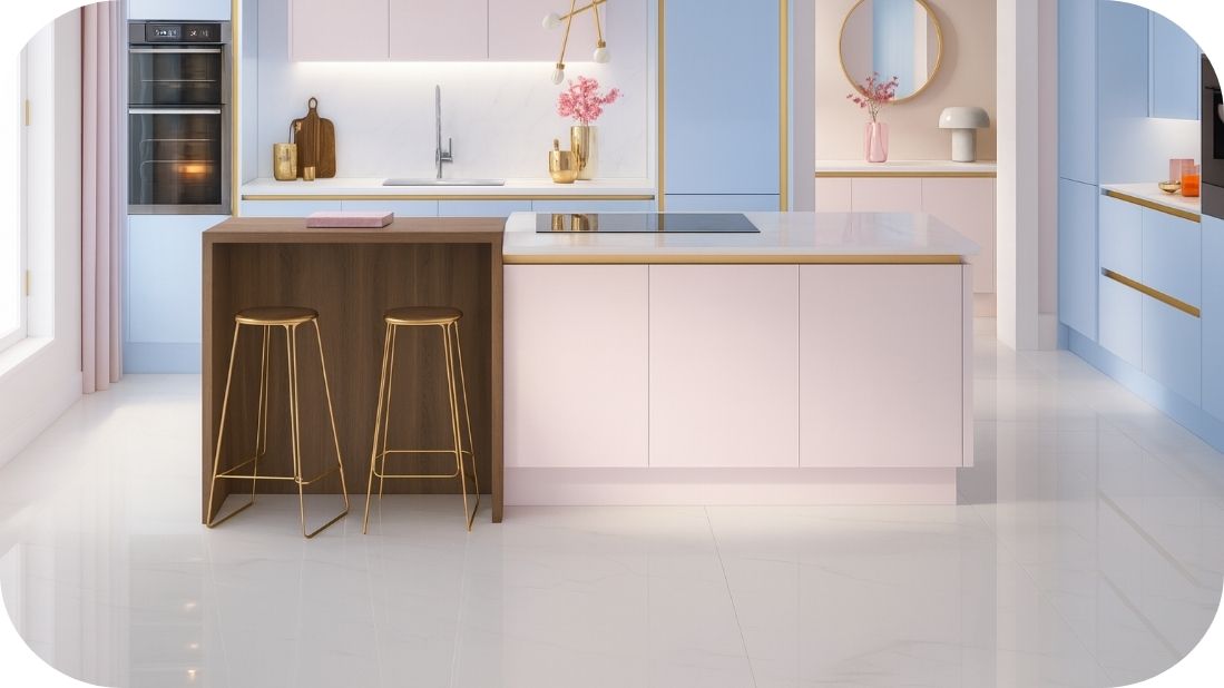 Pastelna kuhinja sa zlatnim detaljima