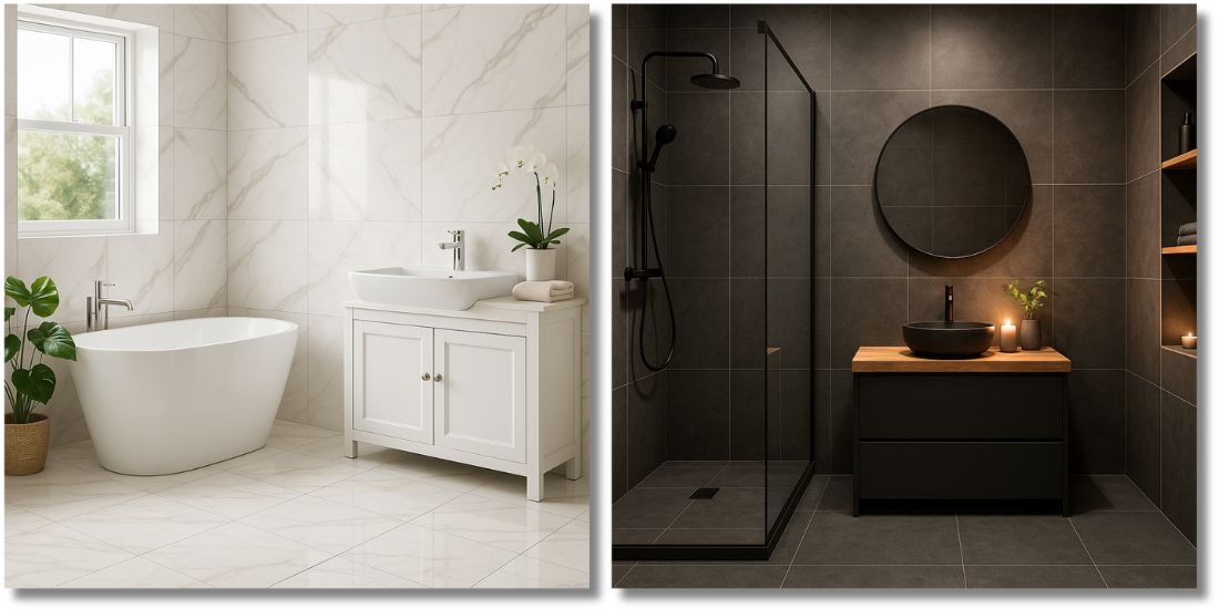 Kupatila sa pločicama 60x60cm – svetla i tamna varijanta