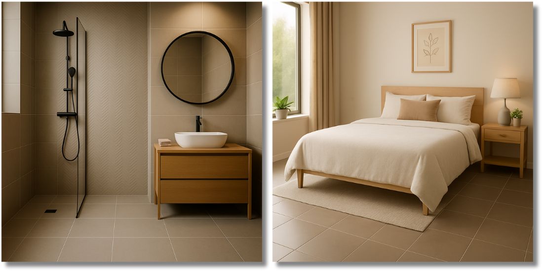 Mat pločice 60x60cm u kupatilu i spavaćoj sobi