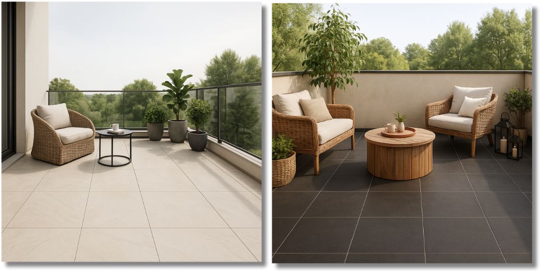 Pločice 60x60cm na terasama – svetle i tamne varijante