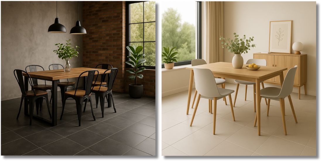 Trpezarije sa pločicama 60x60cm – industrijski i skandinavski stil